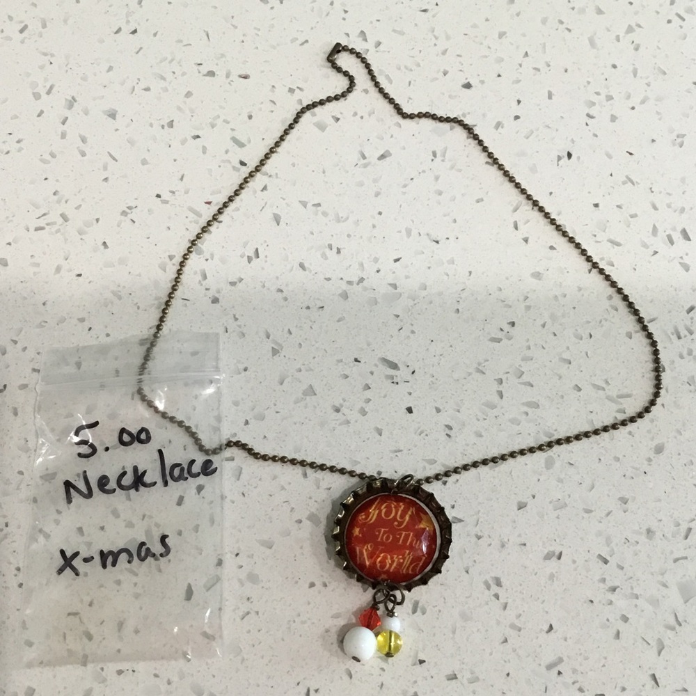 Bronze-Tone Red 'Joy to the World' Pendant Necklace